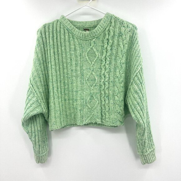 Free People On Your Side Green Crop Cable Knit Sweater Women's XS - Picture 1 of 4